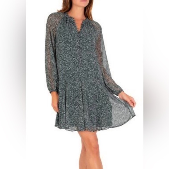 NWT Joie Limited Edition Long Sleeve Arctic Spot Chiffon Dress Front Button ZP1 - Picture 4 of 9